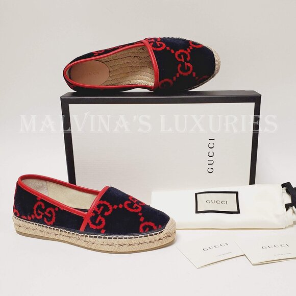 GUCCI SHOES TERRY CLOTH GG LOGO ESPADRILLE FLATS BLUE RED sz IT 36.5 US 6.5 - Picture 13 of 16
